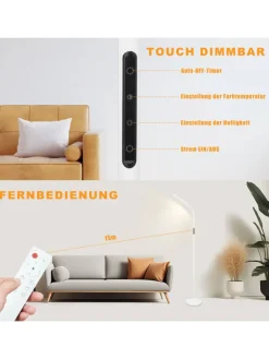ZMH Stehleuchten<Stehlampe in weiß H 137cm touch dimmbar Timer Bodenlampe