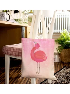 Mr. & Mrs. Panda Einkaufstaschen & -Trolleys<Stofftragetasche Flamingo Stolz ohne Spruch in Aquarell Pink