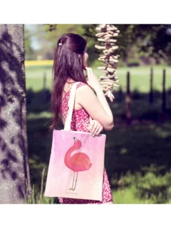 Mr. & Mrs. Panda Einkaufstaschen & -Trolleys<Stofftragetasche Flamingo Stolz ohne Spruch in Aquarell Pink