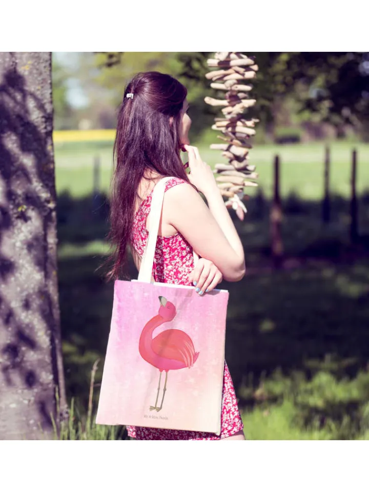 Mr. & Mrs. Panda Einkaufstaschen & -Trolleys<Stofftragetasche Flamingo Stolz ohne Spruch in Aquarell Pink