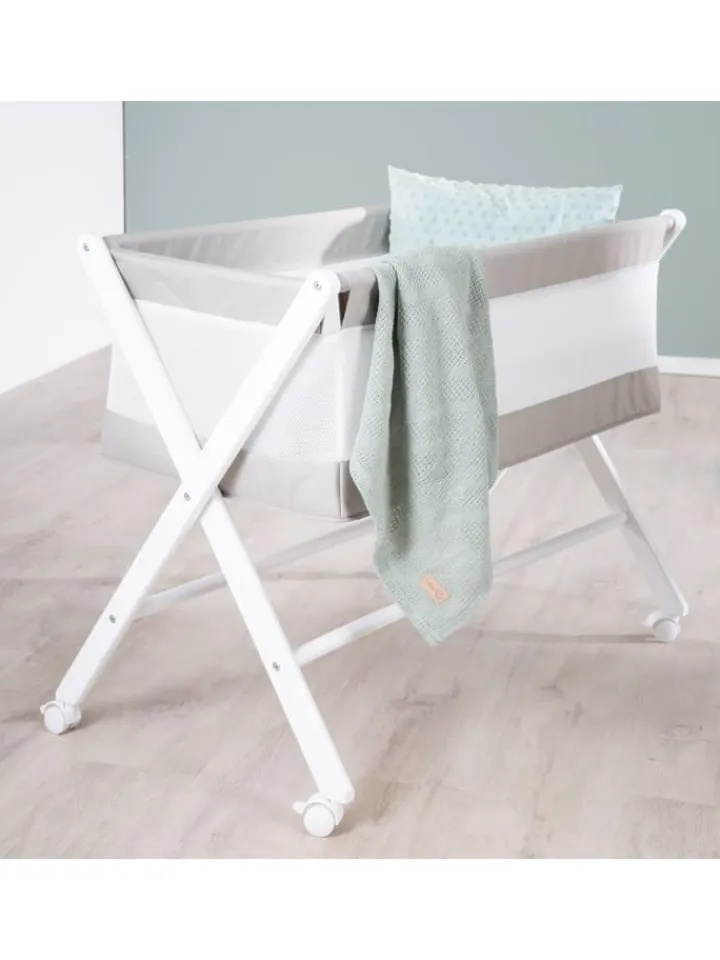 roba Babymöbel<Stubenbett klappbar mit Rollen & Matratze, Canvas, 90 x 40 cm - Weiß-Grau