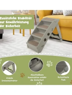 COSTWAY Hunde<4-stufig Haustiertreppe in Grau
