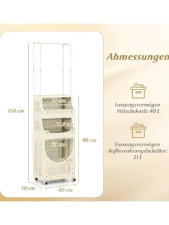 COSTWAY Wäschekörbe & -Ständer<4-stufig Kleiderstangen schmal mit Wäschekorbwagen in Beige