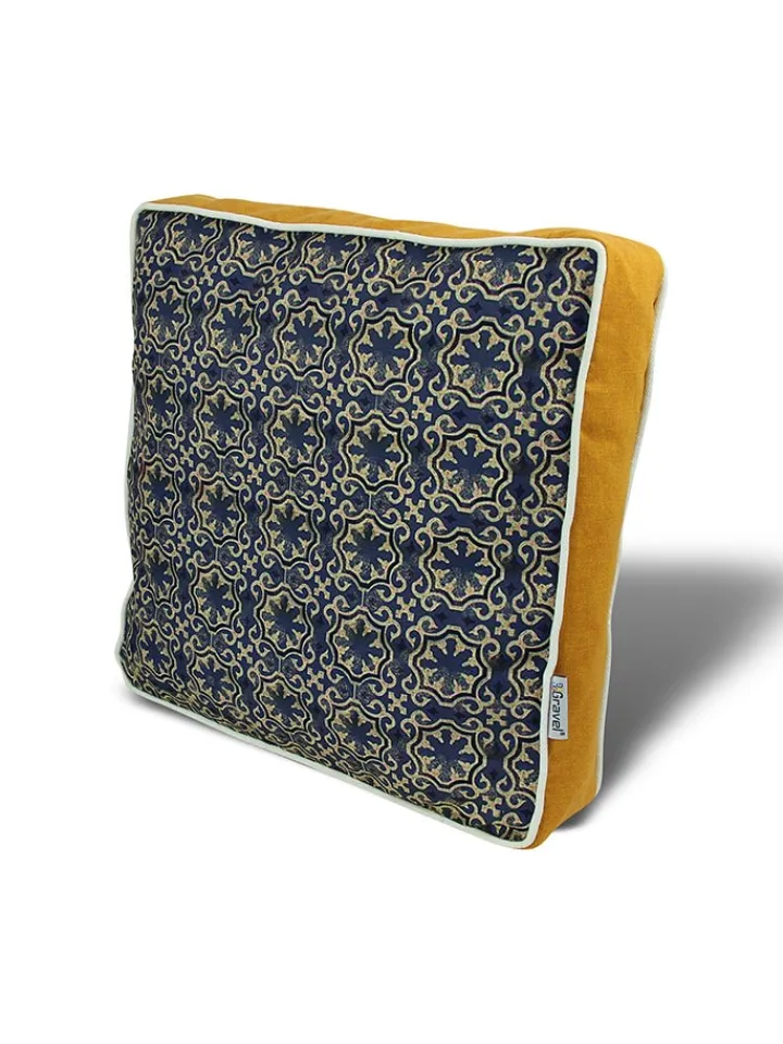 ABERTO DESIGN Kissen & Kissenhüllen<Stuhlkissen in Dunkelblau/ Gold