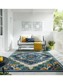 KADIMA DESIGN Outdoorteppiche<Superweicher Floral Outdoor-Teppich in Blau