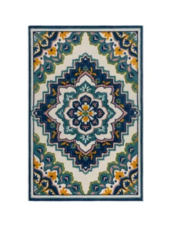 KADIMA DESIGN Outdoorteppiche<Superweicher Floral Outdoor-Teppich in Blau