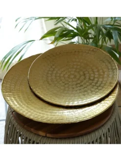 MARELIDA Dekoschalen<Tablett Dekotablett Serviertablett rund gehämmert D: 28cm in gold