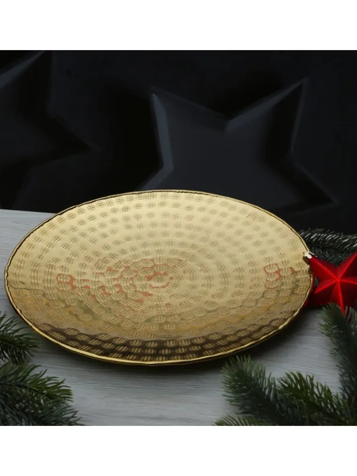 MARELIDA Dekoschalen<Tablett Dekotablett Serviertablett rund gehämmert D: 28cm in gold