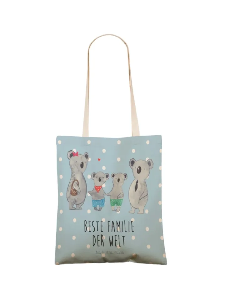 Mr. & Mrs. Panda Einkaufstaschen & -Trolleys<Tasche Koala Familie zwei mit Spruch in Blau Pastell