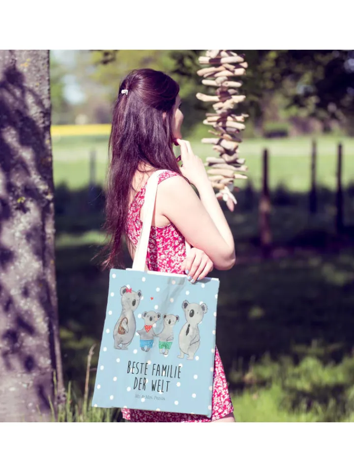 Mr. & Mrs. Panda Einkaufstaschen & -Trolleys<Tasche Koala Familie zwei mit Spruch in Blau Pastell
