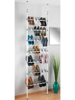 Wenko Garderoben<Teleskop-Schuhregal "Atlas" in Weiß/ Grau - (B)68,5 x (H)300 x (T)8,5 cm