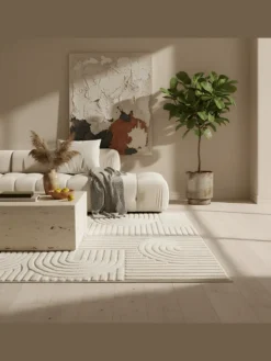 KADIMA DESIGN Teppiche & Fußmatten<Teppich Hochflor Skandi-Boho Muster Polypropylen Wohnzimmer in Creme