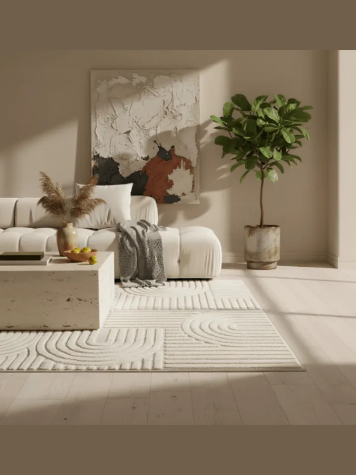 KADIMA DESIGN Teppiche & Fußmatten<Teppich Hochflor Skandi-Boho Muster Polypropylen Wohnzimmer in Creme