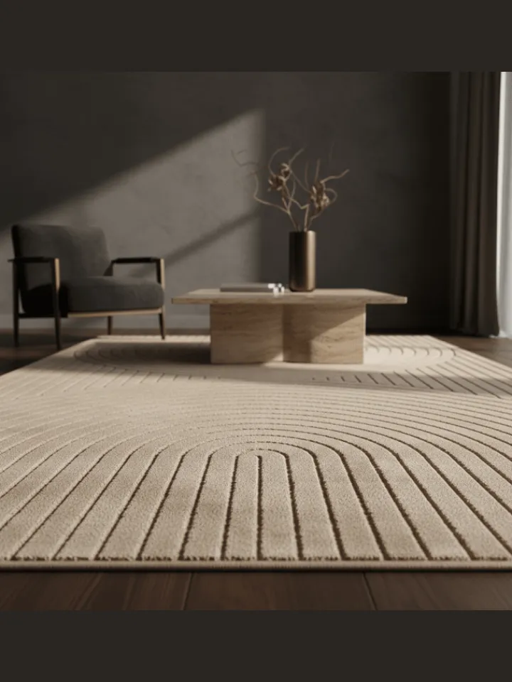 KADIMA DESIGN Outdoorteppiche<Teppich In-/Outdoor Kurzflor Skandi 3D-Design Polypropylen Balkon in Beige