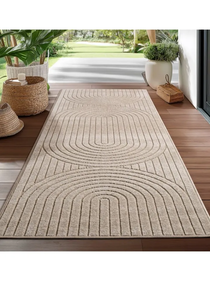 KADIMA DESIGN Outdoorteppiche<Teppich In-/Outdoor Kurzflor Skandi 3D-Design Polypropylen Balkon in Beige