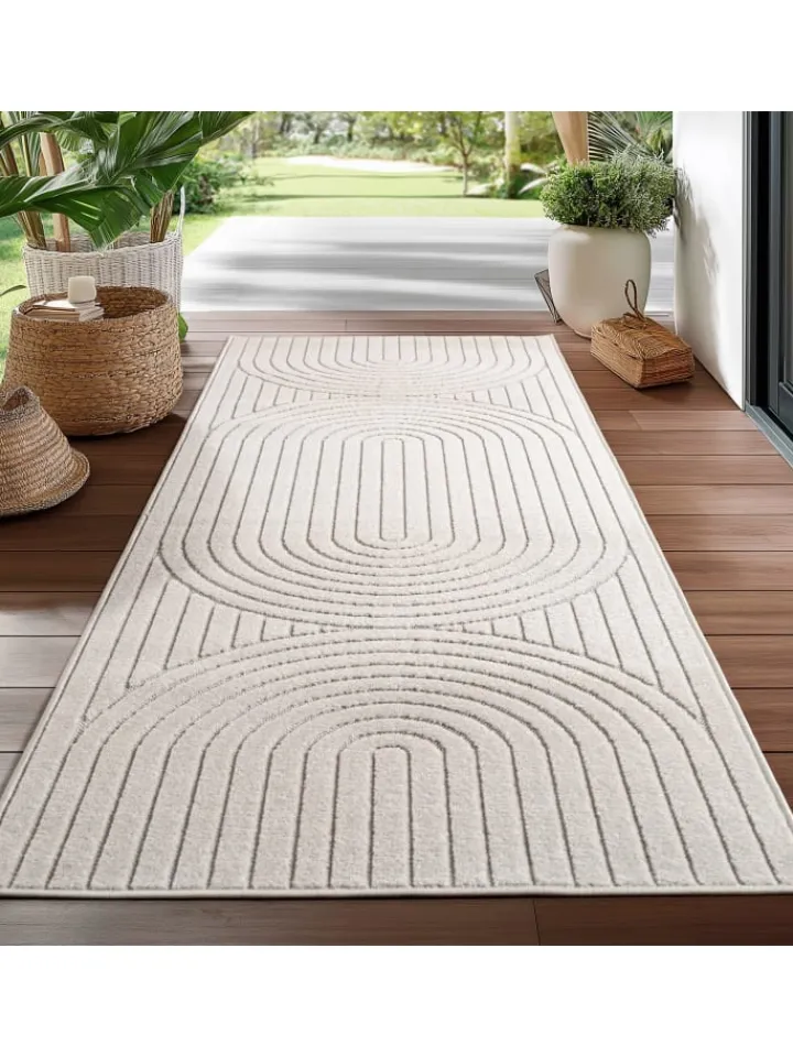 KADIMA DESIGN Outdoorteppiche<Teppich In-/Outdoor Kurzflor Skandi 3D-Design Polypropylen Balkon in Creme