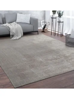 KADIMA DESIGN Teppiche & Fußmatten<Teppich Kurzflor waschbar Unifarben Wohnzimmer in Grau