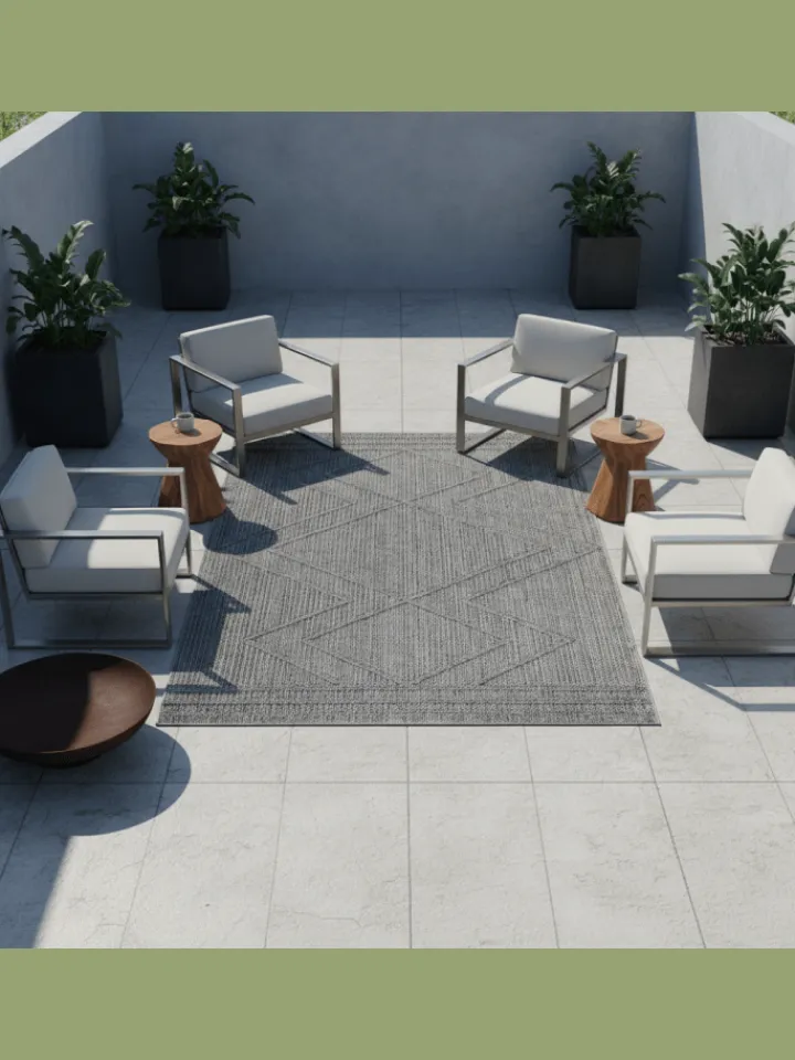KADIMA DESIGN Outdoorteppiche<Teppich Outdoor Flachgewebe Boho-Muster Polypropylen Küche in Grau