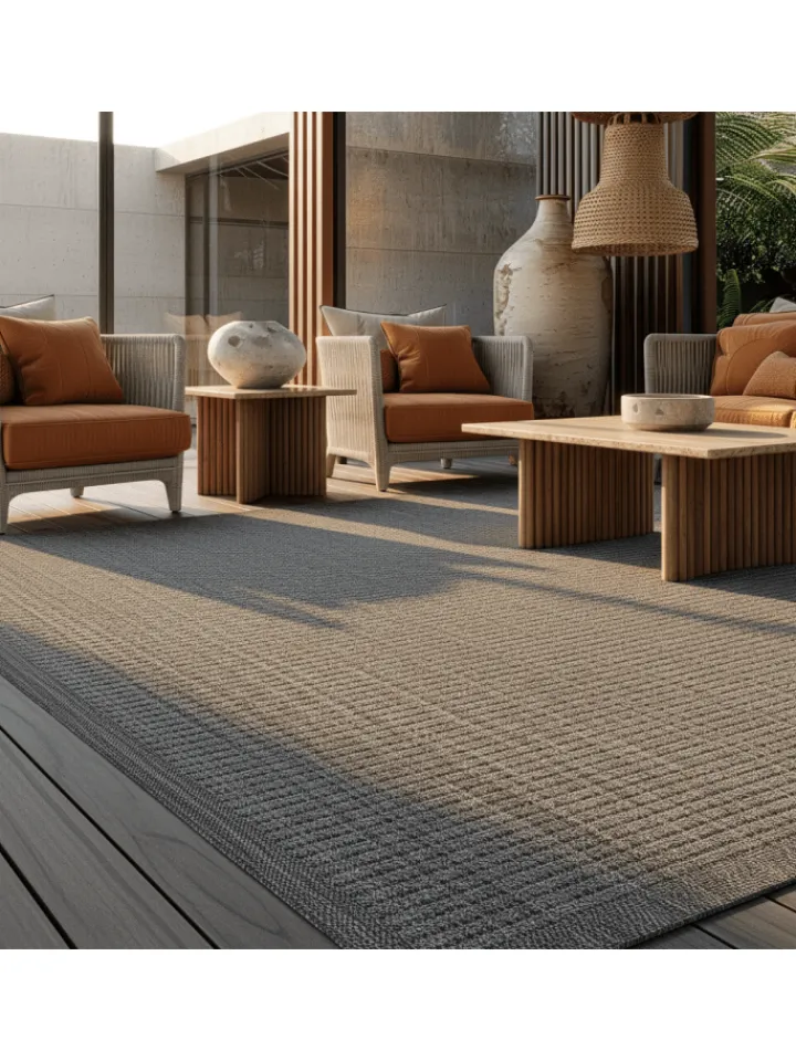 KADIMA DESIGN Outdoorteppiche<Teppich Outdoor Flachgewebe Uni-Farbe Polypropylen Balkon in Schwarz