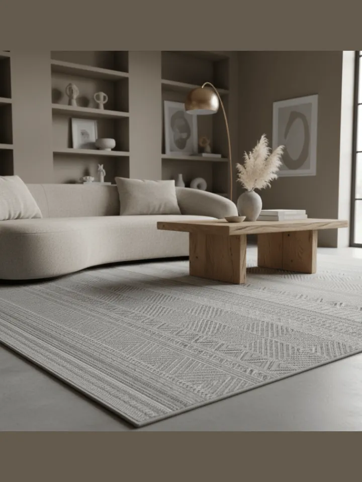 KADIMA DESIGN Outdoorteppiche<Teppich Outdoor Flachgewebe Ethno Muster Polypropylen Balkon in Grau