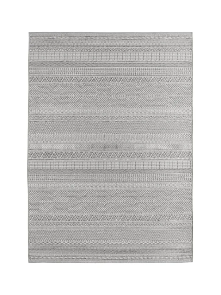 KADIMA DESIGN Outdoorteppiche<Teppich Outdoor Flachgewebe Ethno Muster Polypropylen Balkon in Grau
