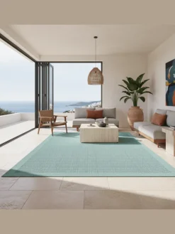 KADIMA DESIGN Outdoorteppiche<Teppich Outdoor Flachgewebe Uni-Farbe Polypropylen Balkon in Blau
