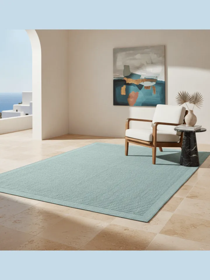 KADIMA DESIGN Outdoorteppiche<Teppich Outdoor Flachgewebe Uni-Farbe Polypropylen Balkon in Blau