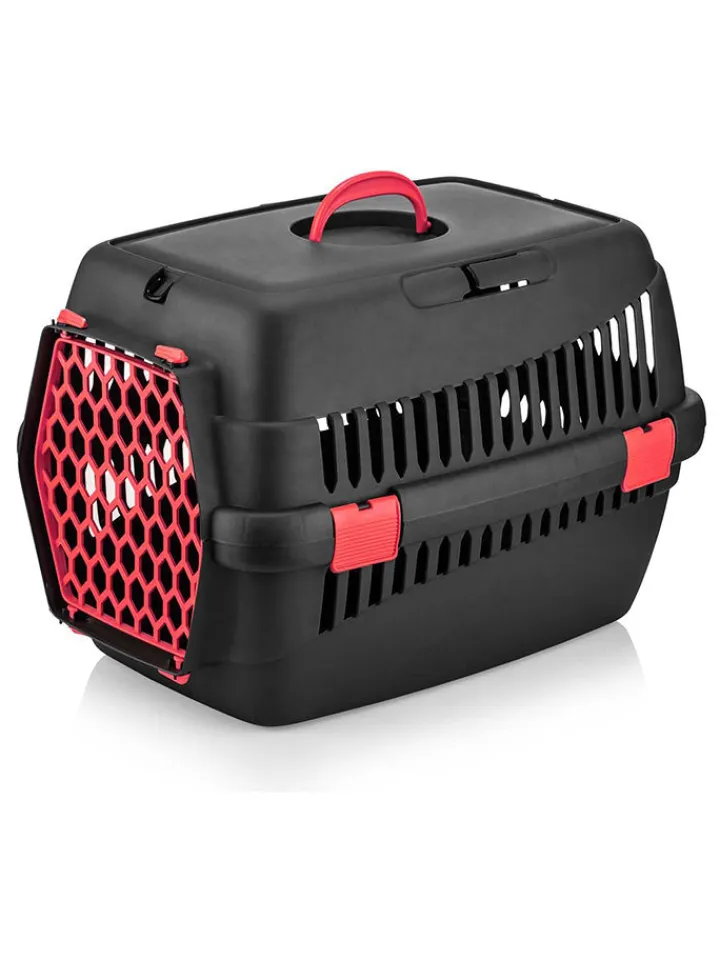 Paws&Whiskers Katzen<Tier-Transportbox in Schwarz/ Rot - (B)49 x (H)35 x (T)32,5 cm