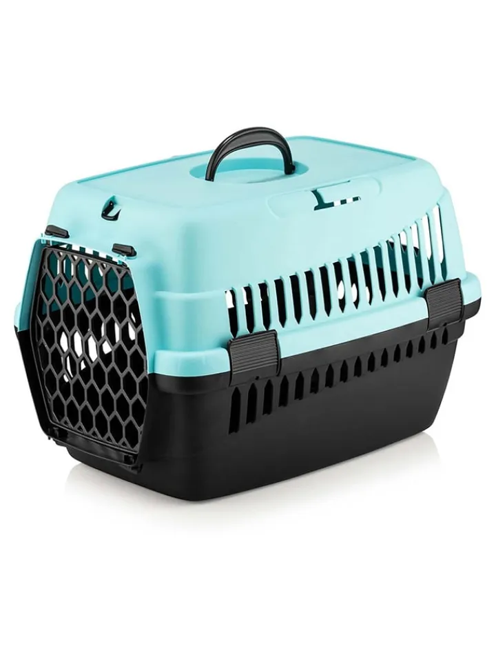 Paws&Whiskers Katzen<Tier-Transportbox in Schwarz/ Mint - (B)49 x (H)35 x (T)32,5 cm