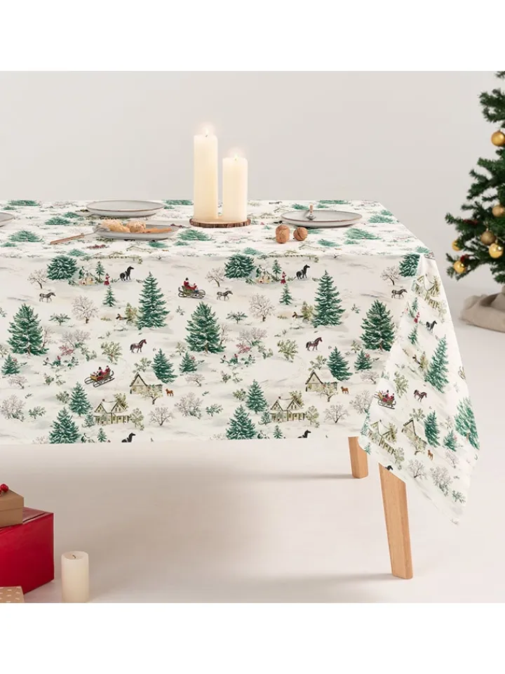 GAMUSI Küchentextilien<Tischdecke "Yulvin" in Weiß/ Grün/ Hellbraun