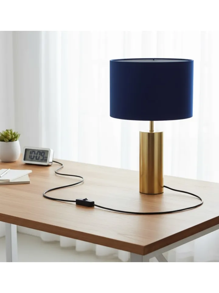 relaxdays Tischleuchten<Tischlampe in Dunkelblau/ Gold - (H)51 x Ø 32 cm