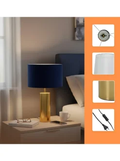 relaxdays Tischleuchten<Tischlampe in Dunkelblau/ Gold - (H)51 x Ø 32 cm