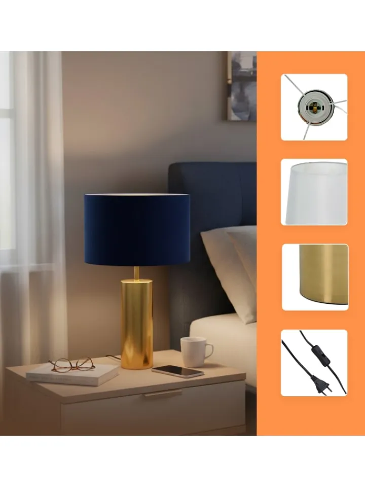relaxdays Tischleuchten<Tischlampe in Dunkelblau/ Gold - (H)51 x Ø 32 cm