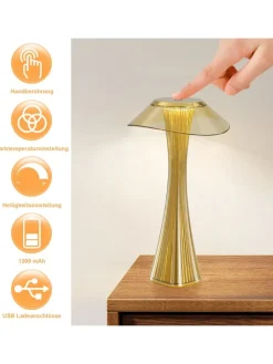ZMH Tischleuchten<Tischleuchte LED in gold USB Wiederaufladbar Touch Dimmbar