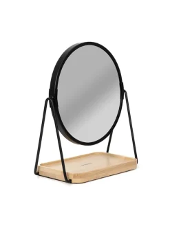 Homla Spiegel<Tischspiegel "Padma" in Schwarz/ Natur - (B)15,4 x (H)15,4 x (T)1,4 cm