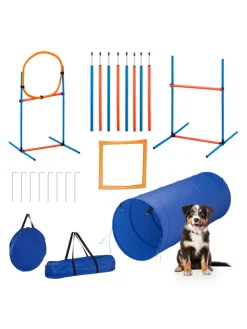 relaxdays Hunde<76-tlg. Agility Set in Blau/ Orange