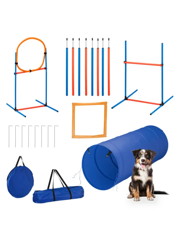 relaxdays Hunde<76-tlg. Agility Set in Blau/ Orange