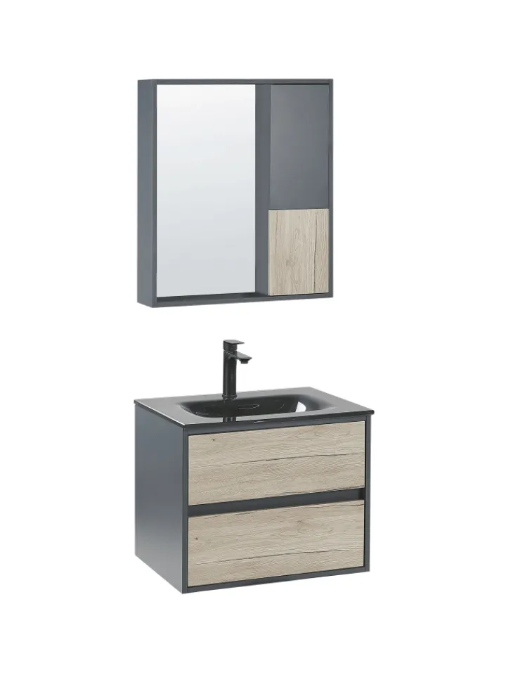 Beliani Badmöbel<3-tlg Badezimmerschrank TERUEL in Grau/Braun