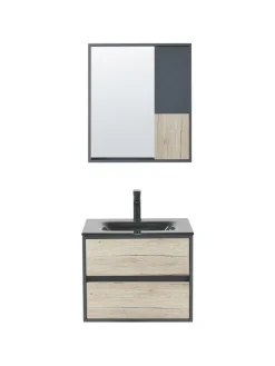 Beliani Badmöbel<3-tlg Badezimmerschrank TERUEL in Grau/Braun