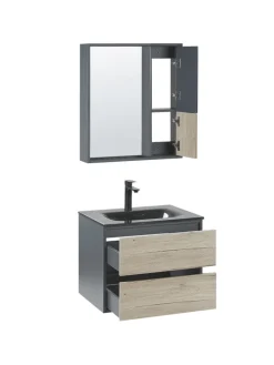 Beliani Badmöbel<3-tlg Badezimmerschrank TERUEL in Grau/Braun