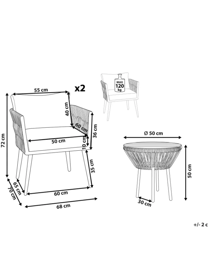 Beliani Gartenmöbel<3-tlg Bistro Set GARGANO in Braun/Grau