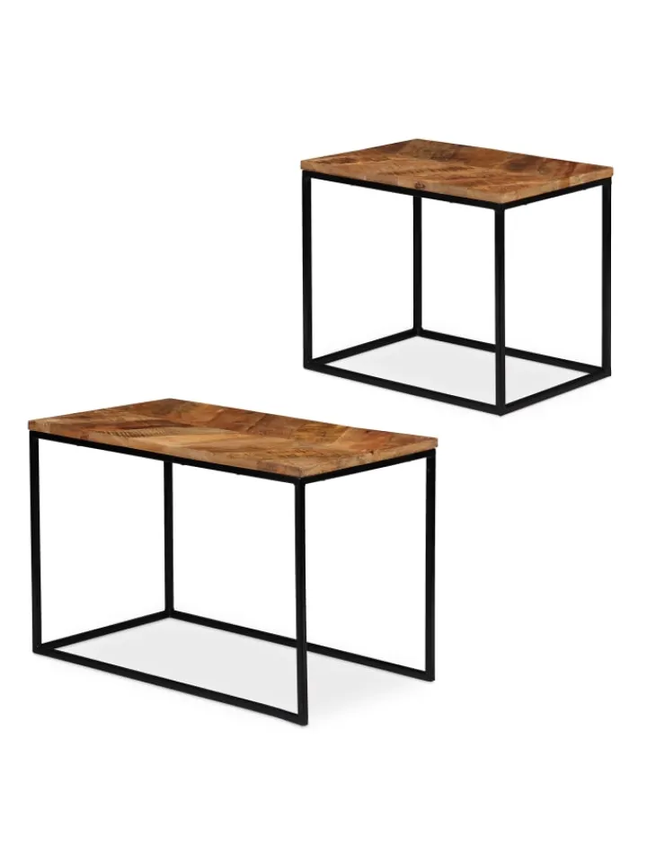 relaxdays Tische<2tlg. Couchtisch Set in Natur/Schwarz