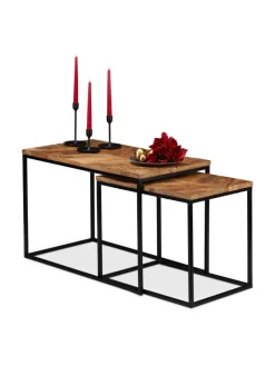 relaxdays Tische<2tlg. Couchtisch Set in Natur/Schwarz