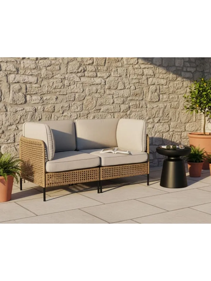 Beliani Gartenmöbel<2-tlg Gartensofa OMEGANA in Beige/Schwarz