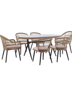 Beliani Gartenmöbel<7-tlg Gartentisch Set ALIANO in Beige/Schwarz