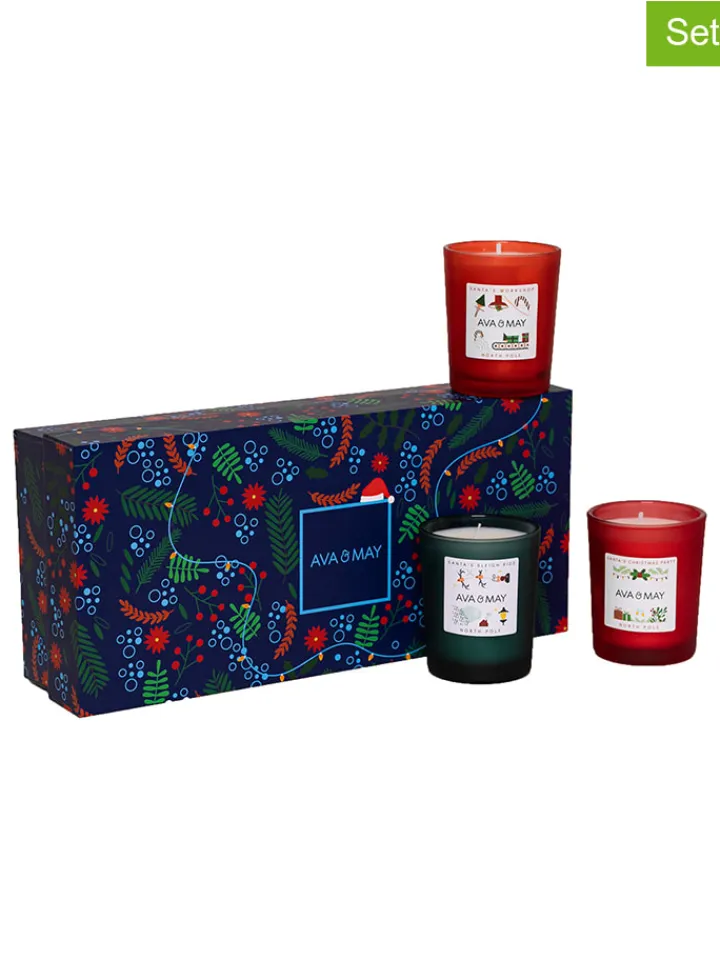 AVA & MAY Kerzen, Vasen & Mehr<3tlg. Geschenkset "Northpole" in Rot/ Grün - 75 g