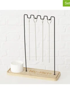 Boltze Grillen<6tlg. Grillbesteck-Set "BBQ" in Hellbraun/ Schwarz - (B)30 x (H)35 x (T)10 cm