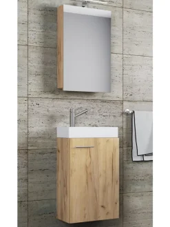 VCM Badezimmermöbel<3-tlg Gäste WC Waschplatz Waschtisch Slito Schrank in Honig-Eiche
