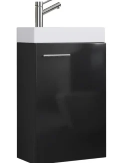 VCM Badmöbel<2-tlg. Gäste WC Waschplatz Waschtisch schmal Slito in Schwarz
