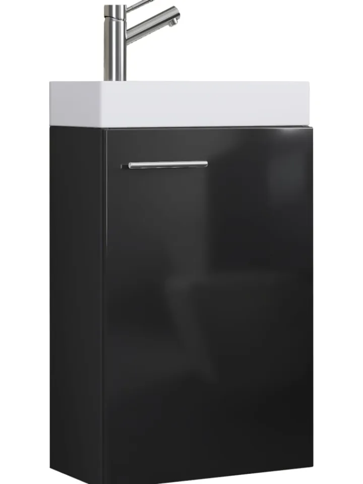 VCM Badmöbel<2-tlg. Gäste WC Waschplatz Waschtisch schmal Slito in Schwarz